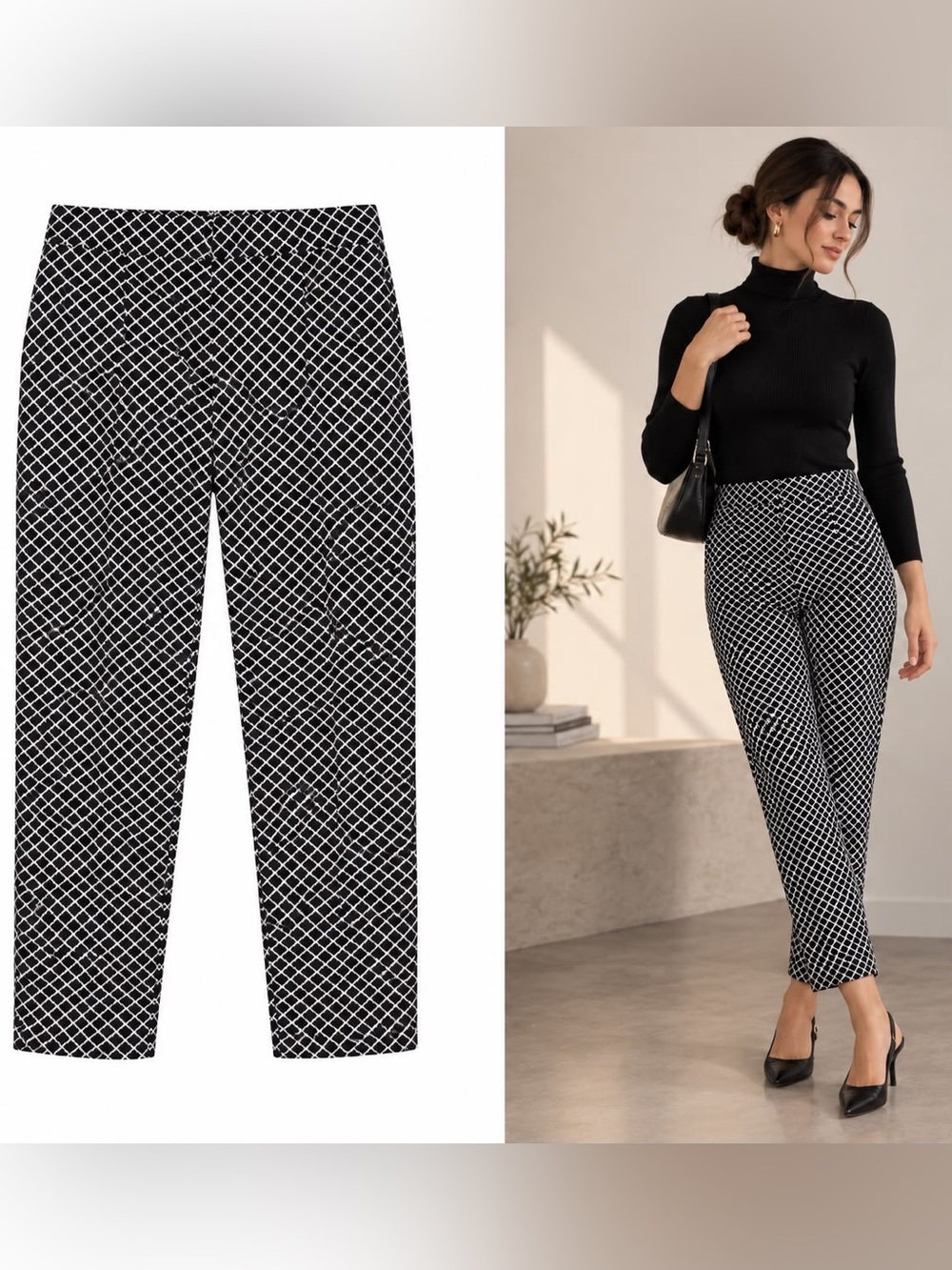 Talbots Navy Blue & White Scallops Grid Ankle Pants Size 8